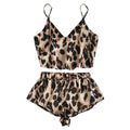Silk Leopard Print Lace Pajama Set with Shorts